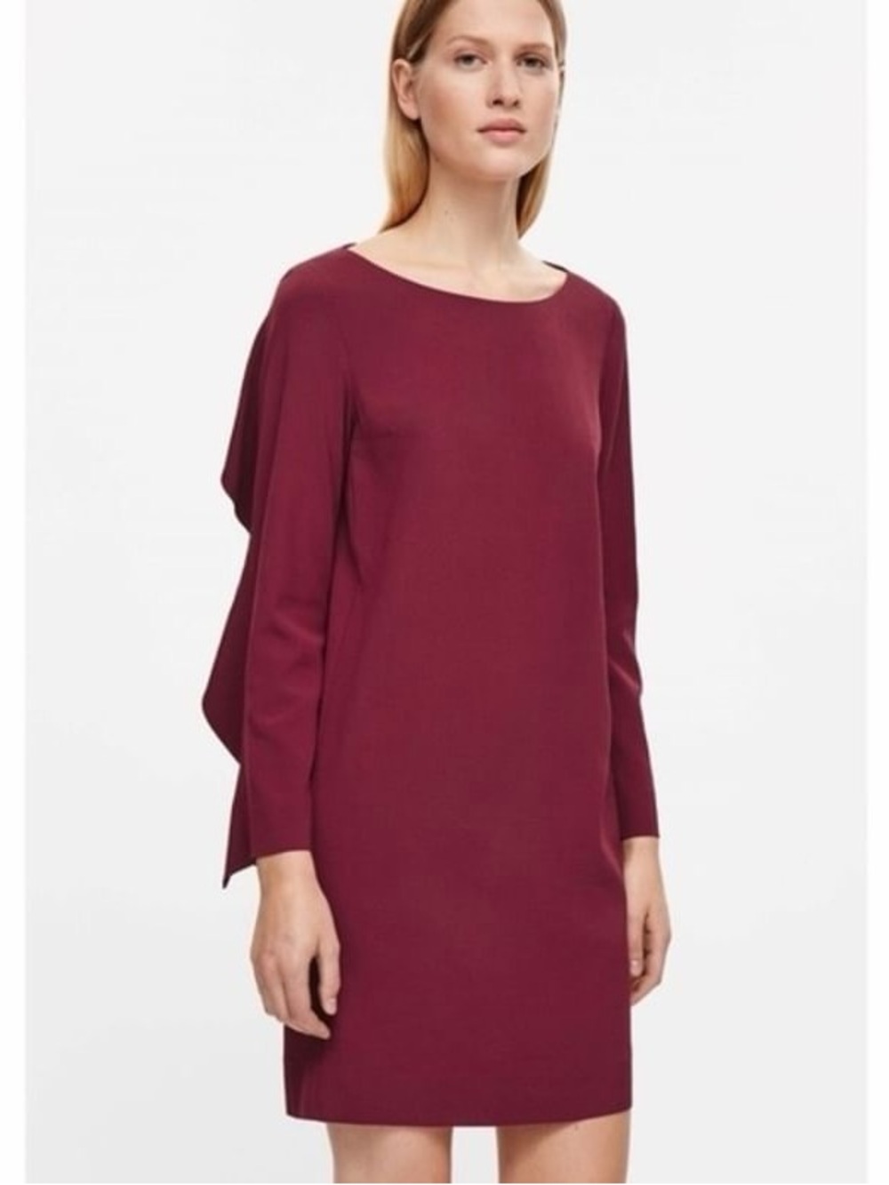 NWT COS Ruffle Sleeves Burgundy Mini Dress Sz 4 Msrp $125